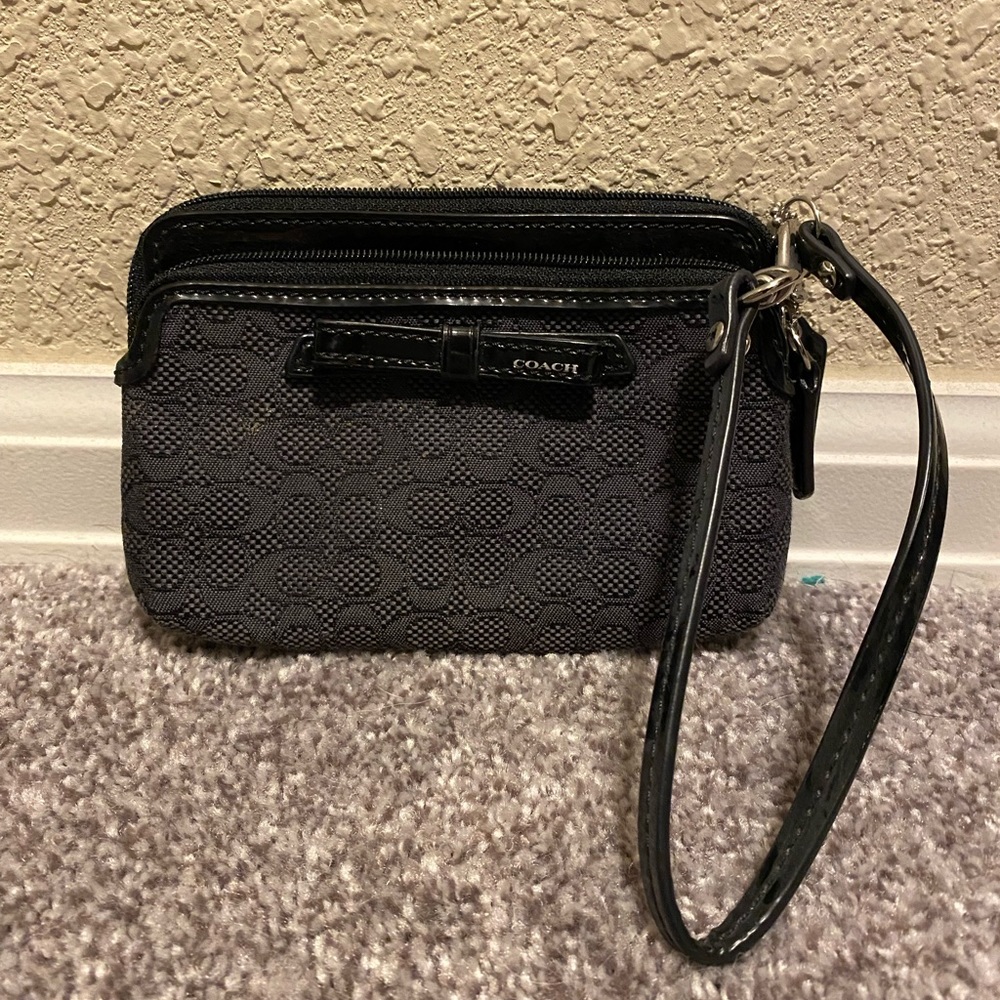 Black and grey coach wristlet wallet